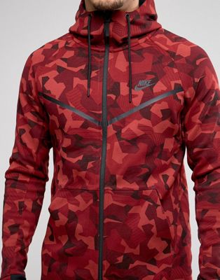 Nike Tech Fleece Camo Hoodie In Red 