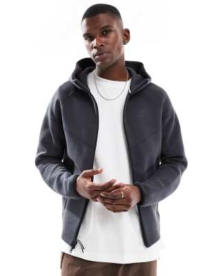 Nike – Tech Fleece – Ciemnoszara zapinana na suwak bluza z kapturem - view 1