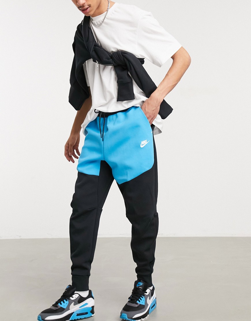 Nike Tech Fleece colorblock sweatpants in black/blue