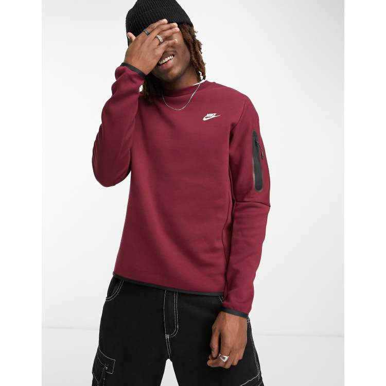 Vereniging reservoir Serie van Nike Tech Fleece crew neck sweatshirt in dark red | ASOS