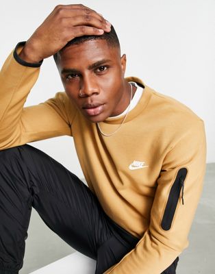 Nike Tech Fleece crew neck sweatshirt in elemental gold