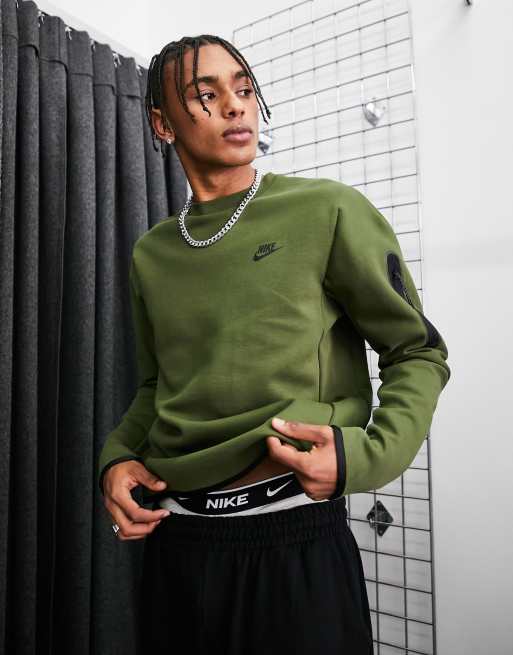 Nike Tech Fleece crew neck sweatshirt in khaki ASOS