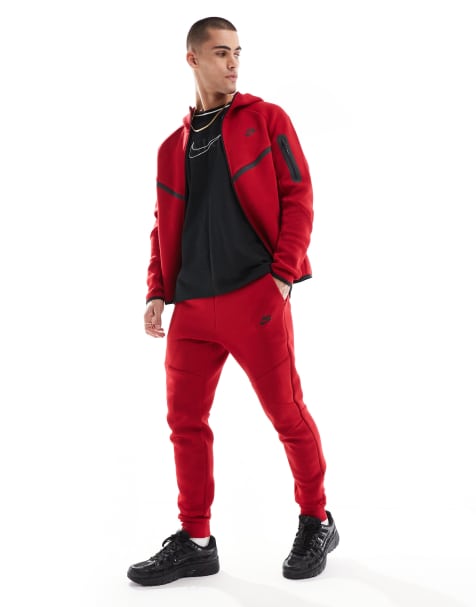 Nike Tech Fleece cuffed joggers in red