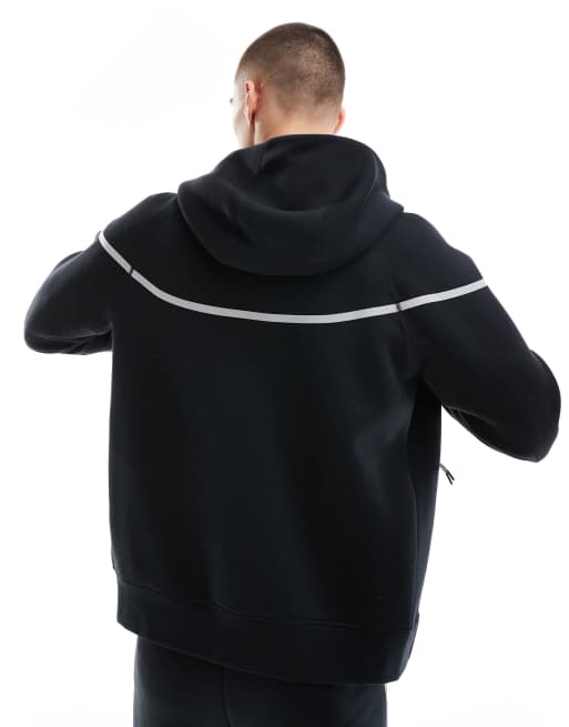 Nike - Tech Fleece - Felpa con cappuccio in pile tecnico nera antivento con zip e dettagli catarinfrangenti, 2 di 4