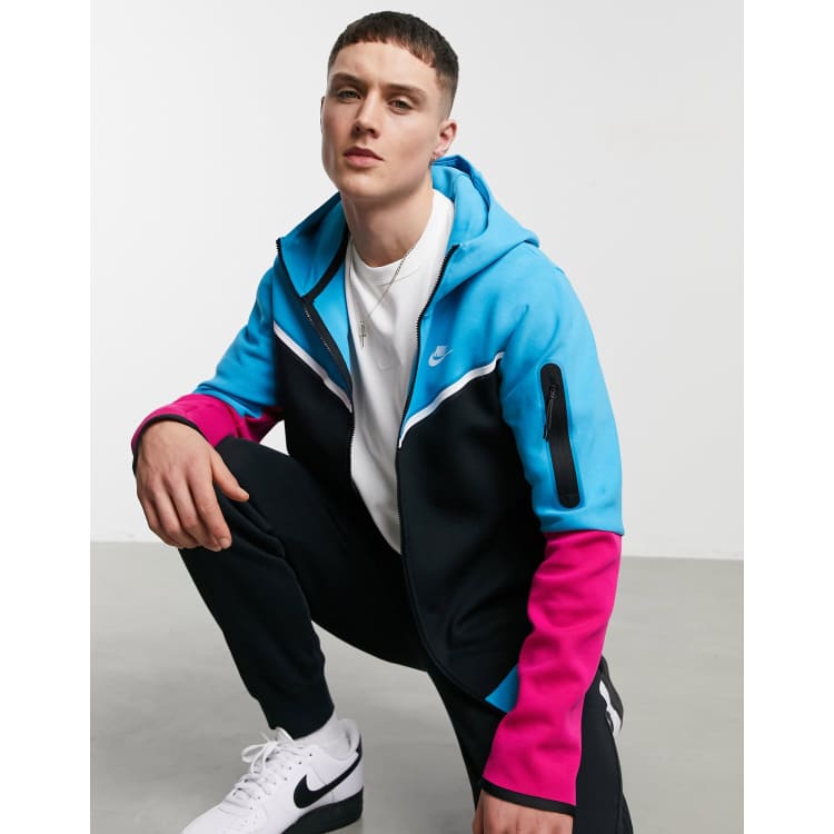 Nike tech fleece colour block blue clearance