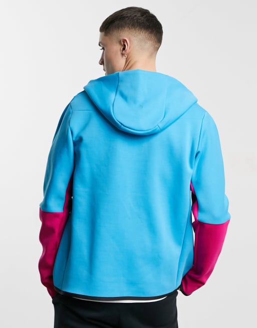 Nike Tall Tech Fleece full-zip color block hoodie in black/blue