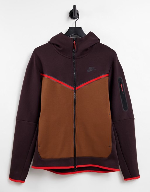 Nieuwe aankomst Land van staatsburgerschap Zakje Nike Tech Fleece full-zip color block hoodie in dark brown/tan | ASOS