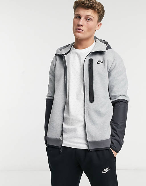 Nike Tech Fleece full-zip color block hoodie in gray | ASOS
