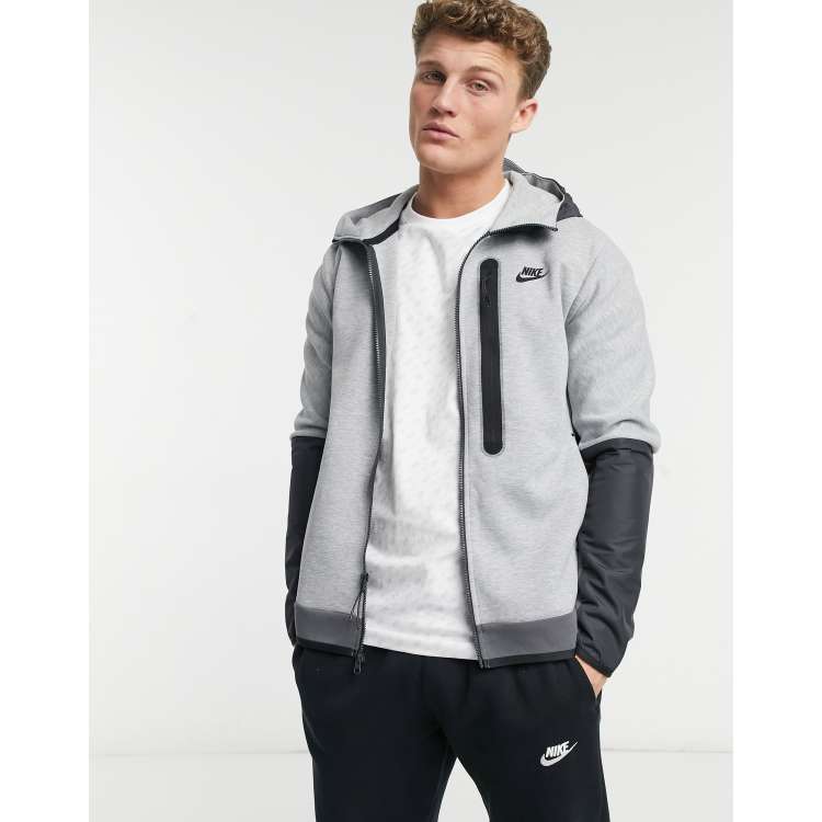 Nike Tech Fleece full zip color block hoodie in gray ASOS