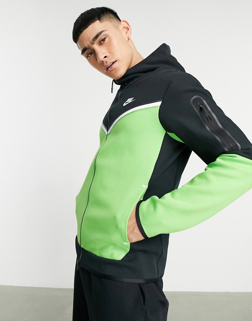 Nike Tech fleece full-zip colorblock hoodie in green and black