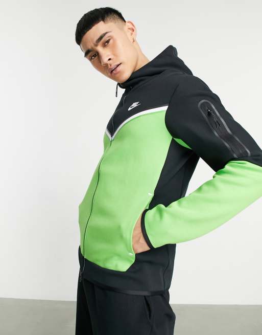 Nike Tech fleece full-zip colorblock hoodie in green and black | ASOS