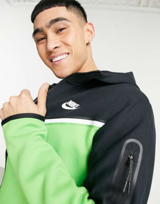 Nike Tech fleece full zip colorblock hoodie in green and black ASOS