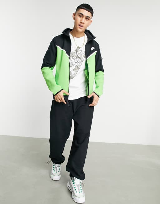 Nike Tall Tech Fleece full zip color block hoodie in green and black