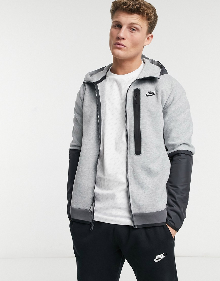 Nike Tech Fleece full-zip colourblock hoodie in grey