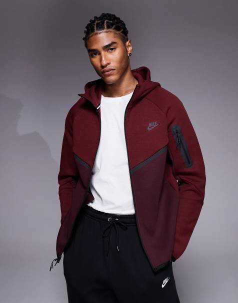 Nike Tech Fleece full zip hoodie in burgundy - view 1