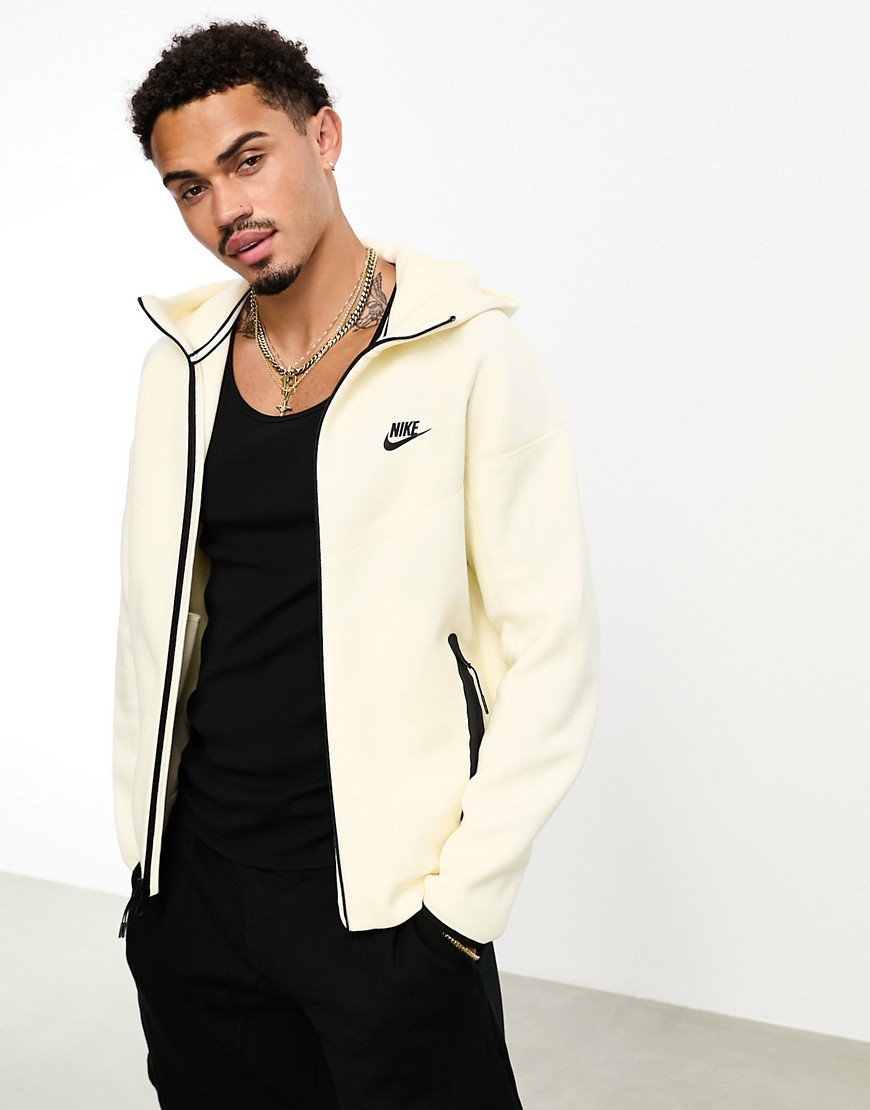 Nike Tech Fleece full-zip hoodie in cream-White