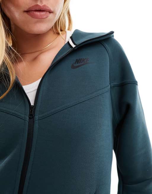 Nike Tech Fleece full zip hoodie in dark green ASOS