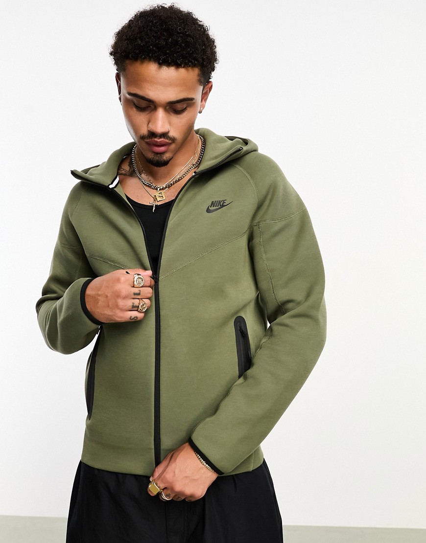 Nike Tech Fleece full-zip hoodie in olive-Green