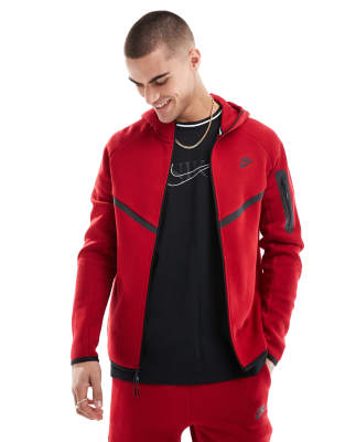 Nike Tech Fleece Full Zip Hoodie In Red