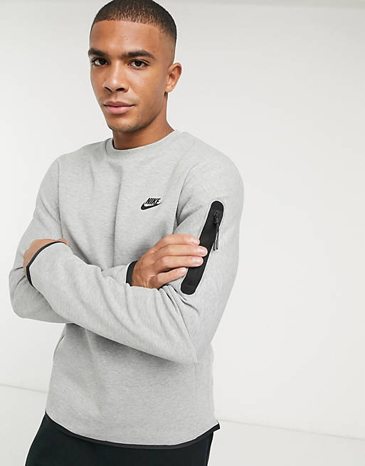 Nike – Tech Fleece – Grå sweatshirt med rund halsringning