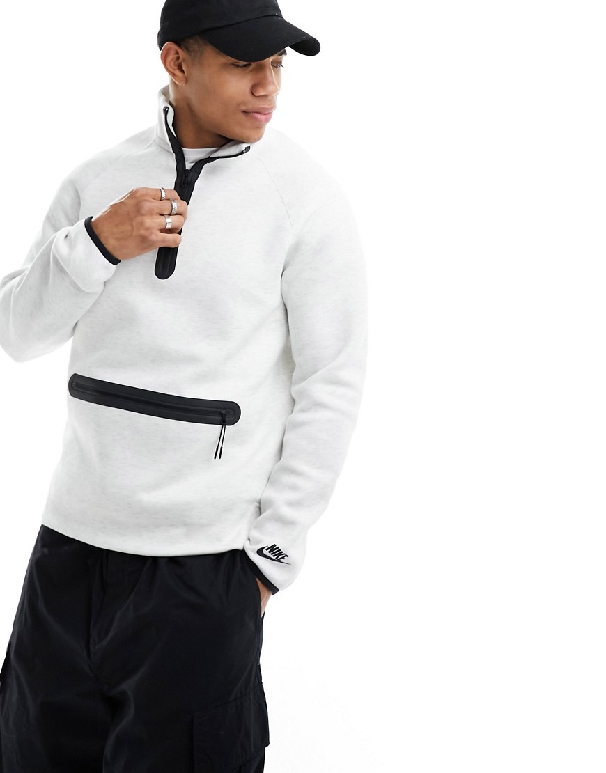 Nike Tech Fleece half zip sweatshirt in white