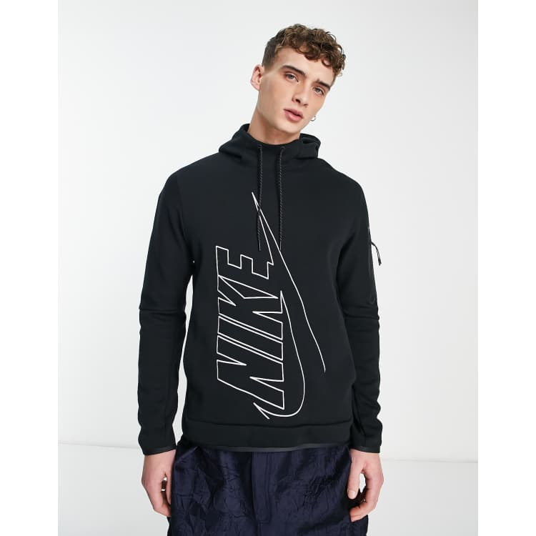 Nike tech fleece hoodie black hot sale and white