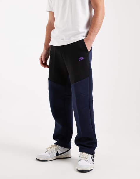 Nike - Tech - Fleece joggingbroek met open zoom in zwart en marineblauw - view 1