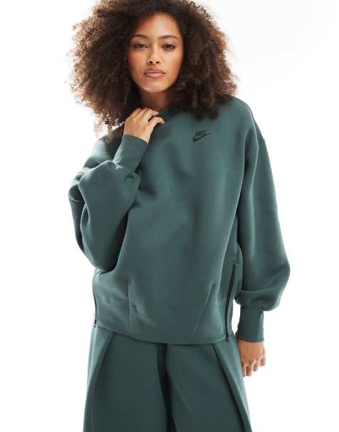 Nike Tech Fleece pleated sweatshirt in green - view 1