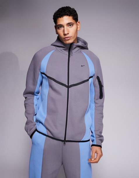 Nike – Tech Fleece Pro – Grå och blå träningsjacka med dragkedja - view 1