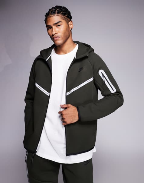 Nike Tech Fleece reflective full zip hoodie in dark green - view 1