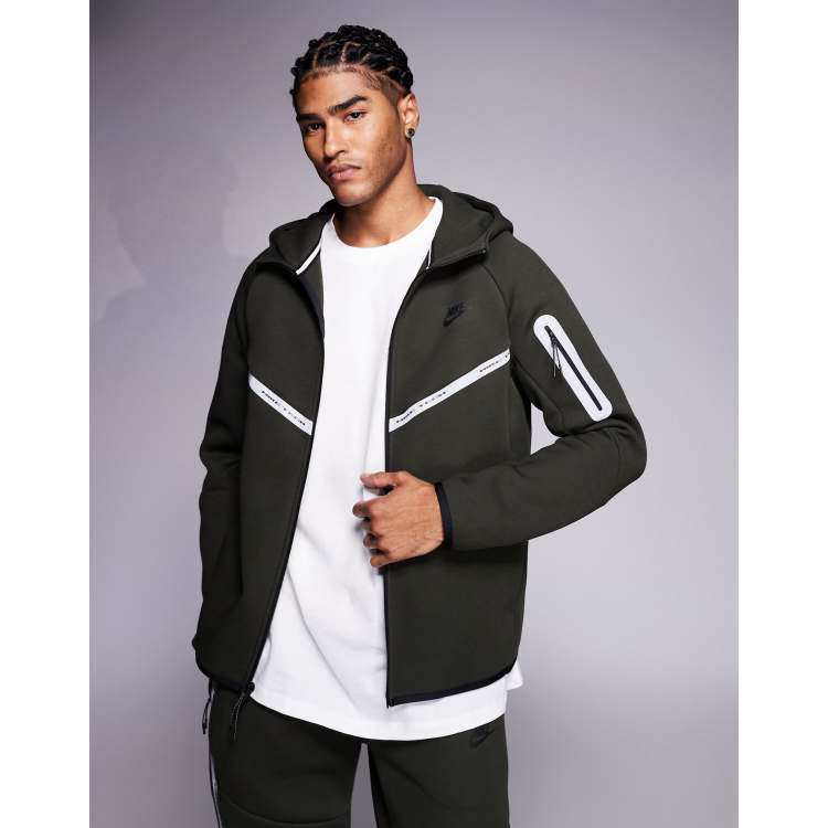 Nike Tech Fleece reflective full zip hoodie in dark green | ASOS
