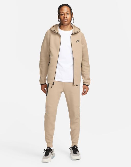 Nike Tech Fleece winter hoodie in white and khaki