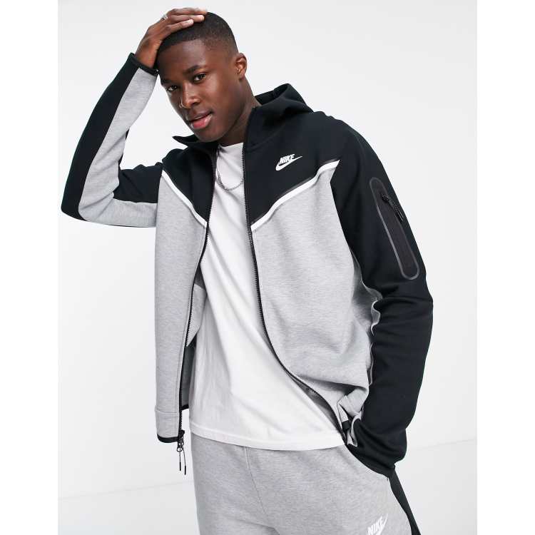 Nike Tech Fleece zip hoodie in black and gray colorblock