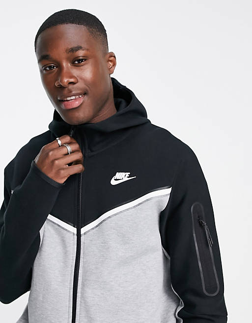 Snel Radioactief Grafiek Nike Tech Fleece zip hoodie in black and gray colorblock | ASOS