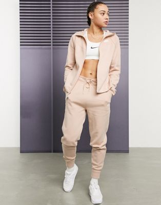 Nike tech fleece zip through beige 