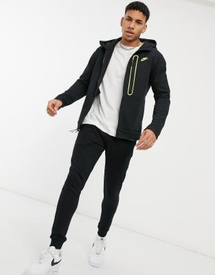 nike tech fleece zip through hoodie in black