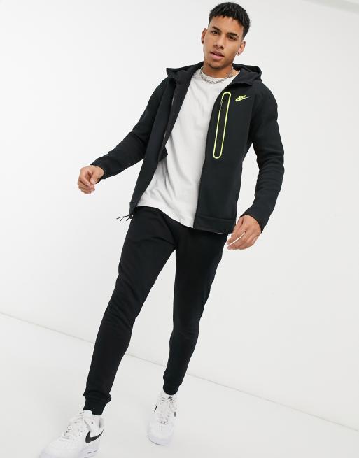 Nike Tech Fleece zip through hoodie in black volt