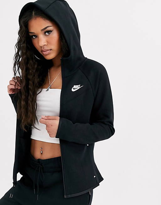 Nike Tech fleece zip through hoodie in black | ASOS