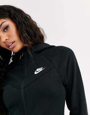 nike tech fleece zip through hoodie in black