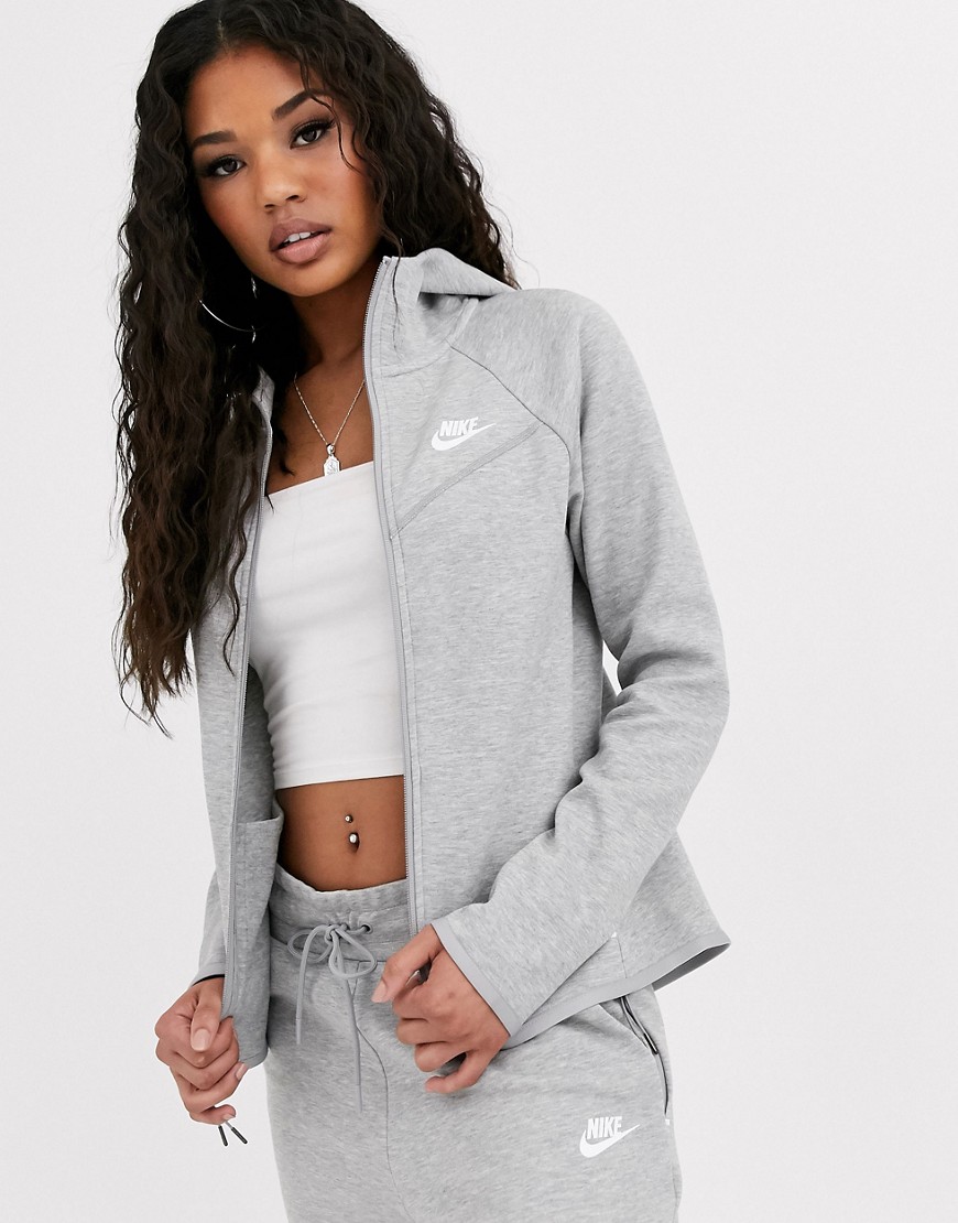 Nike Tech Fleece zip through hoodie in grey-Black