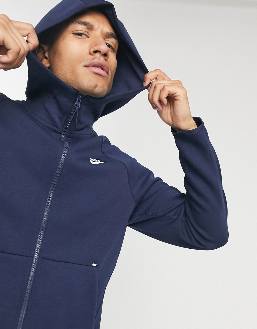 Nike Tech Fleece zip-through hoodie in navy-Black