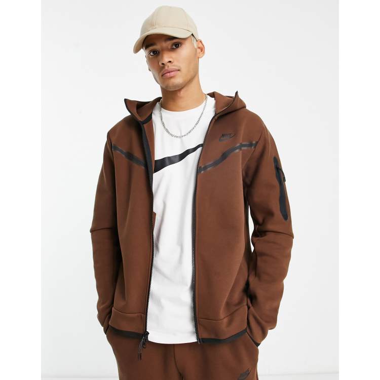 Nike Men's Tech Full-Zip Lightweight Hooded Jacket - Brown, Size: Large