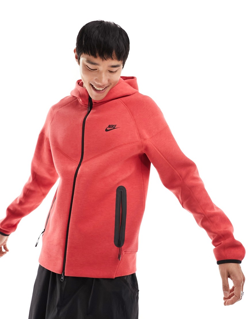 Shop Nike Tech Fleece Zip Thru Hoodie In Red