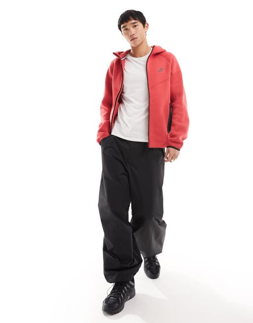 Nike Tech Fleece zip thru hoodie in red | ASOS