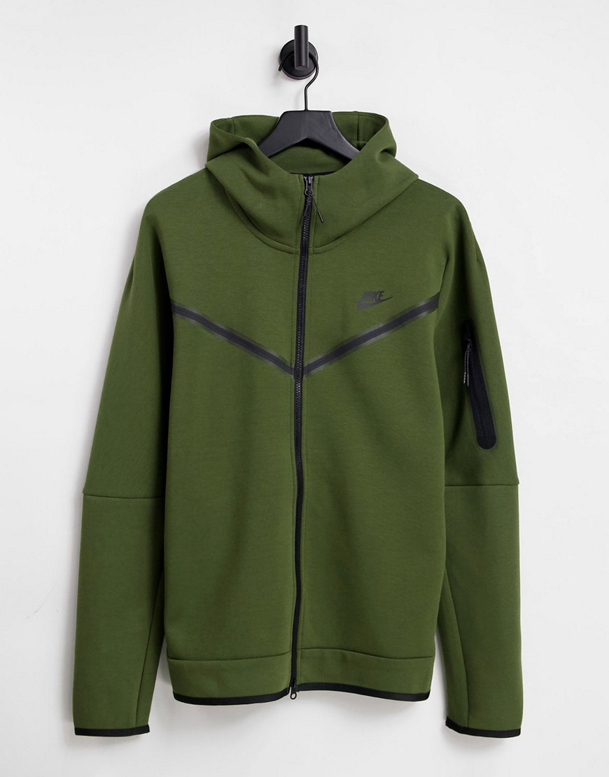 Nike Tech Fleece zip-up hoodie in khaki-Green