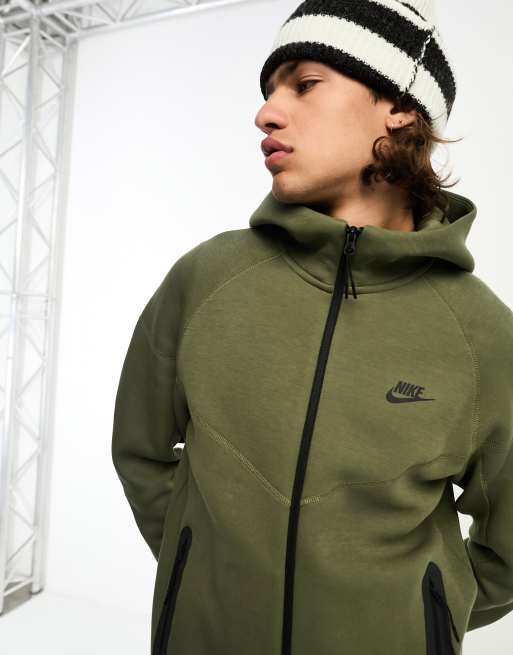 Nike Tech Fleece zip up hoodie in olive