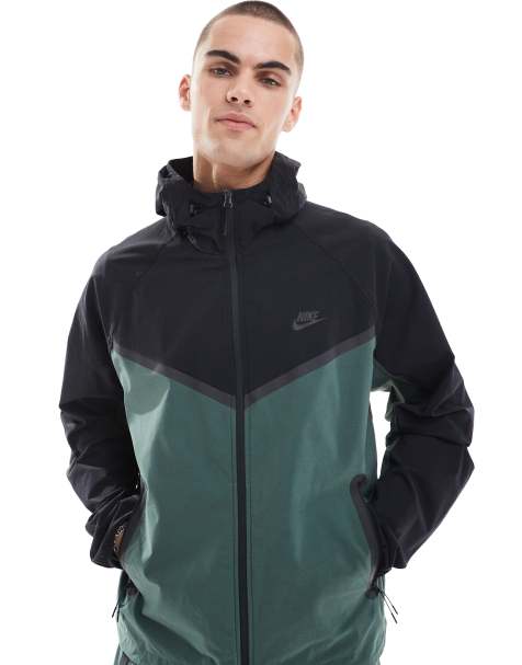 Nike - Tech - Mørkegrøn og sort vævet jakke med lynlås - view 1