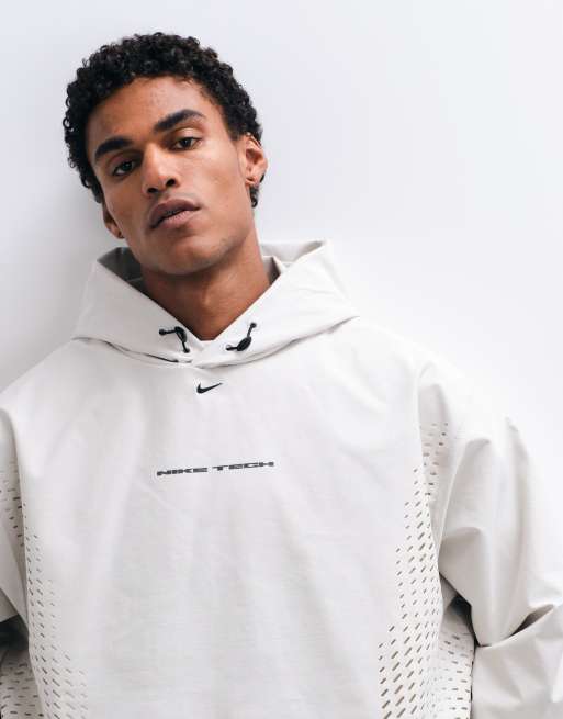 Nike Tech Shori perforated oversized toggle hoodie in light beige, 3 of 5