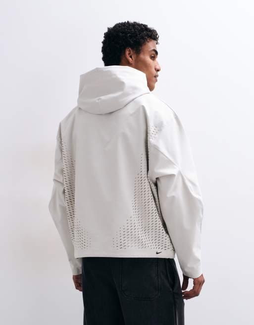Nike Tech Shori perforated oversized toggle hoodie in light beige, 4 of 5