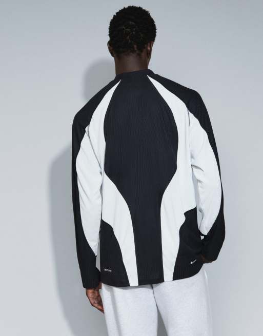 Nike Tech swoosh logo long sleeve top in black and white, 4 of 9